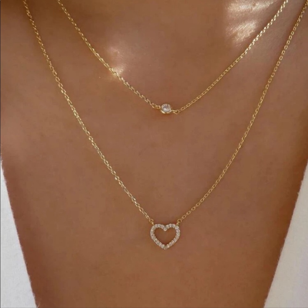 Gold 3 for $6 layered rhinestone heart necklace
